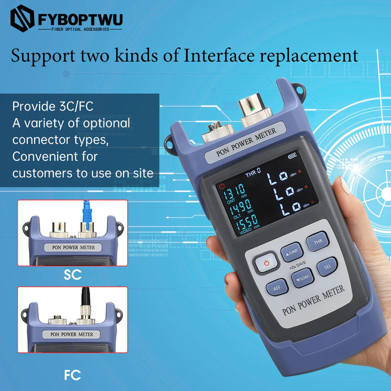 [Australia - AusPower] - Optical Fiber Cable UPC PON Power Meter Tester Tool ONT OLT Handheld PON Network Detection Online Fiber Tester with FC SC UPC Adapter SC-UPC 