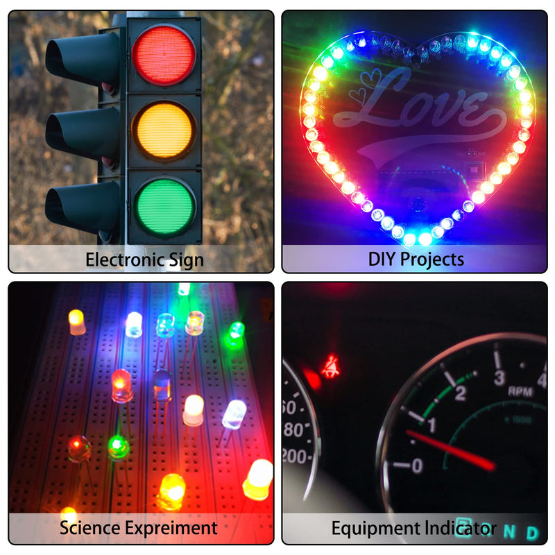 [Australia - AusPower] - 600Pcs 3mm 5mm LED Light Emitting Diodes Assortment Kit Round Diffused Led Circuit Component Assorted Set for Arduino, PCB Electronic Circuit DIY, Raspberry Pi (White/Red/Yellow/Blue/Green) 