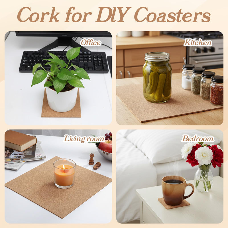 6PCS Adhesive Cork Sheets 11.8X8.26in | 1mm Thick Cork Sheets with Adhesive Backing for DIY Coasters Crafts Wall Decor Coffee Crafts Insulation Wedding Party