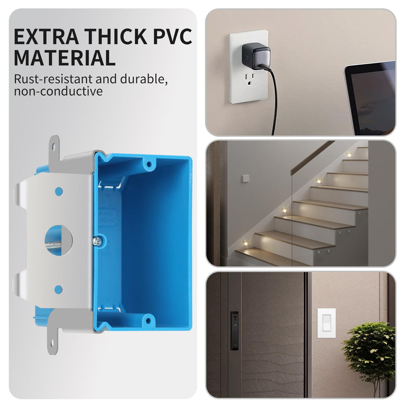 XIUTE 6 Pack 1-Gang PVC Electrical Box，Adjustable Electrical Boxes，Blue Outlet Box，21 cu. in. Plastic Junction Box for Switches， ETL Approved 1Gang 21Cu.In 6pack of blue