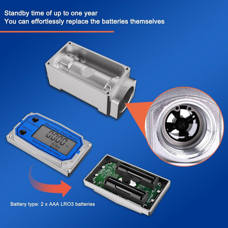 [Australia - AusPower] - Flow Meter 3/4 Inche Digital Turbine Fuel Meter - Flowmeter Auto On & Off Industry Grade Aluminum Alloy - for Water, Diesel, Gasoline Supports Gallon, QTS, PTS, L, m³ (3/4 inch) 3/4 inch 