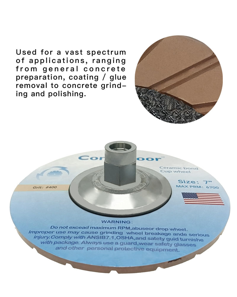 [Australia - AusPower] - Concrete Grinding Cup Wheel 7" Ceramic Diamond Cup Wheel for Floor Grinding, Fits 5/8"-11 Arbor Angle Grinder, 400# Medium 400# 