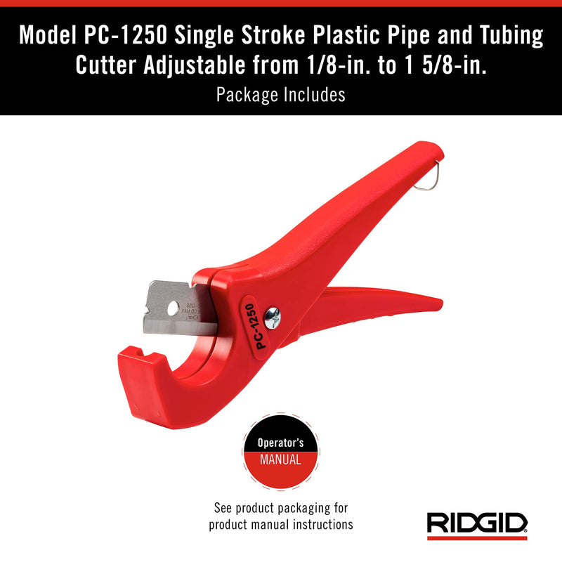 [Australia - AusPower] - RIDGID 23488 Model PC-1250 Single Stroke Plastic Pipe and Tubing Cutter, 1/8-inch to 1-5/8-inch Pipe Cutter Small 
