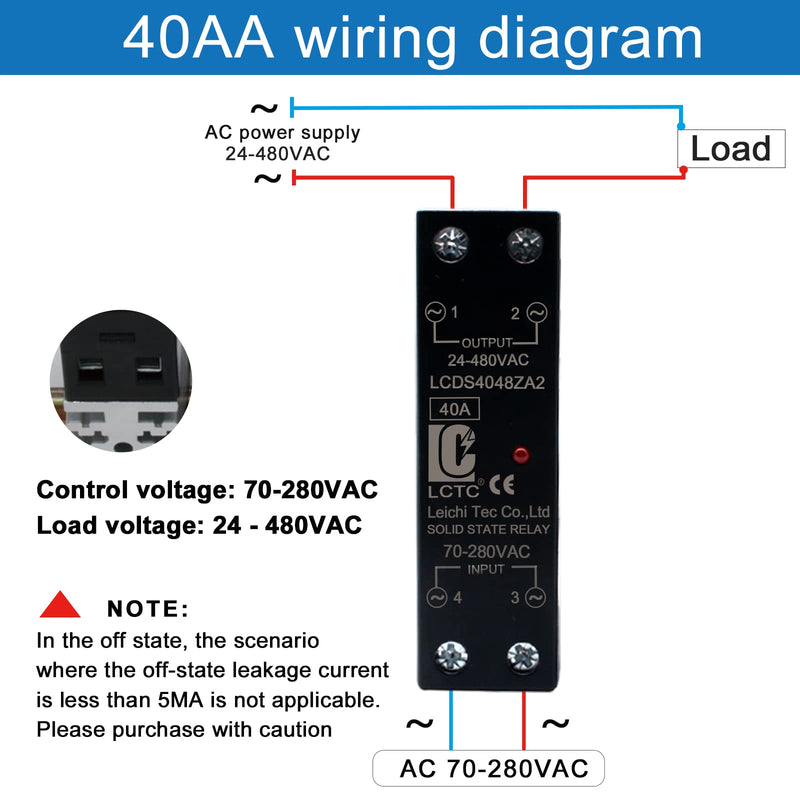 120VAC Solid State Relay DIN Rail with Heat Sink Optocoupler, 40A AC to AC (70-280V Input, 24-480V Output)