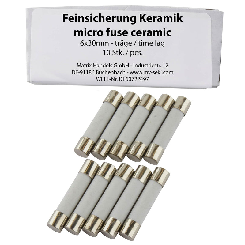 Micro fuse 10 A, 6 x 30 mm, ceramic, slow 10 A (amps) slow