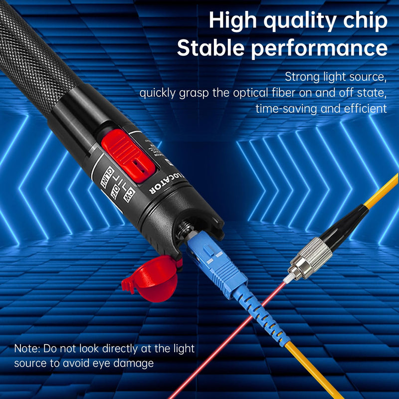 [Australia - AusPower] - Fiber Optic Cable Troubleshoot Kit - 50Km VFL Fiber Optic Visual Fault Locator, SM FC - LC Adapter, LC/SC/ST/FC Coupler, 2 Cleaners, 3 Kind Dust Cap and 3 Short Patch Cords Black & Red 
