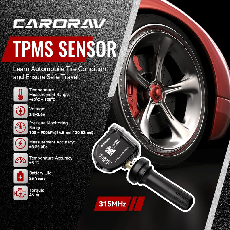 CARORAV TPMS Sensor GM, Tire Pressure Monitoring System Sensor fit for Buick Chevy Cadillac GMC- Silverado Equinox Tahoe Traverse Replaces 13598771 13598772 13586335 13581558 4-Pack