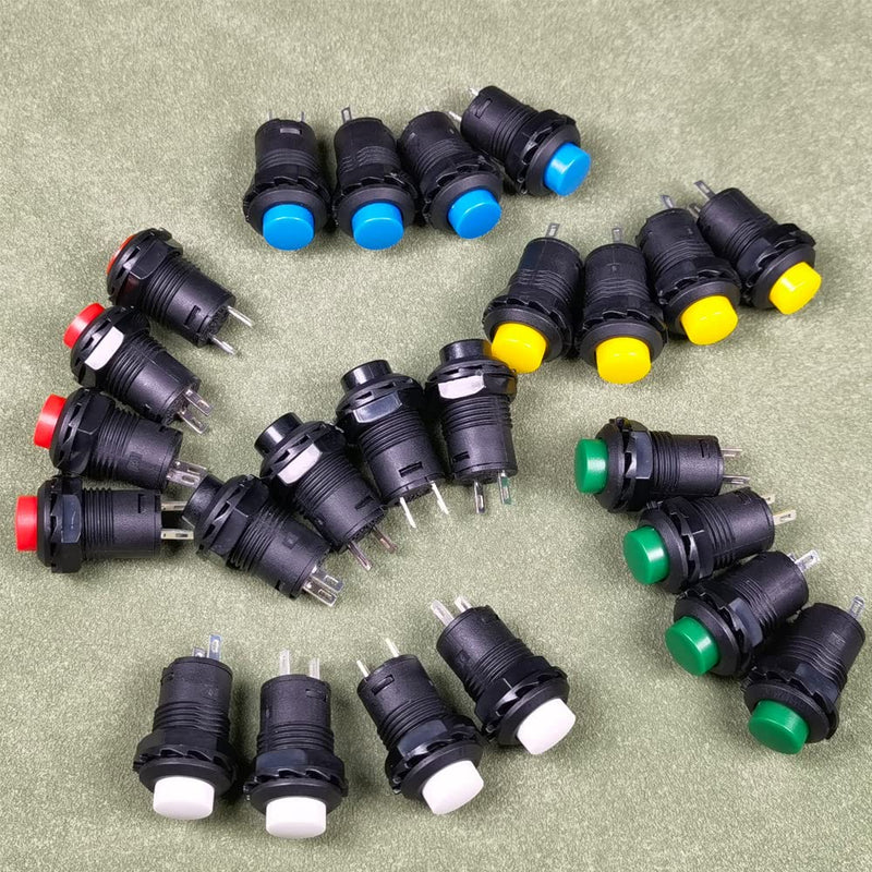 [Australia - AusPower] - 24pcs 12mm Momentary Push Button SPST ON/Off AC 250V/1.5A 125V/3A, Lockless Mini Round Button for Car Trumpet, PC, Table Lamp, Home Doorbell E317 