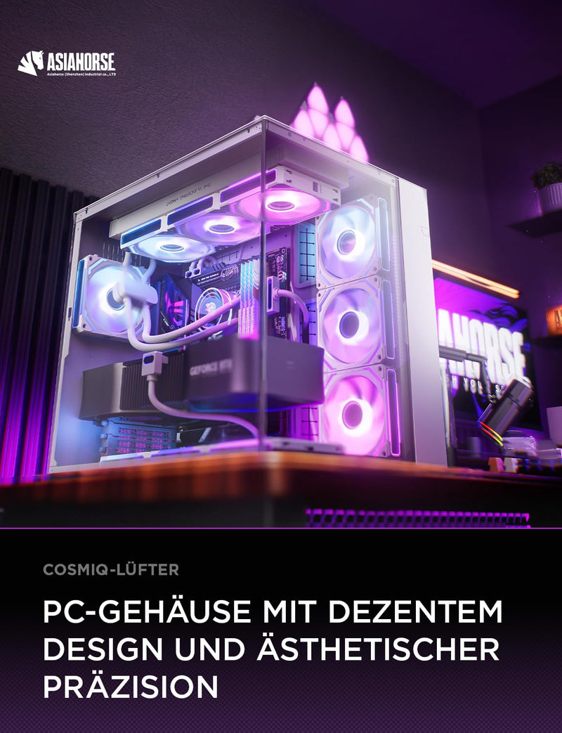 [Australia - AusPower] - AsiaHorse COSMIQ RGB PC Fan 120 mm Reverse Case Fan Pack of 3, ARGB Daisy Chain PC Fan [Infinity Mirror] [FDB] 2000 RPM/68.5 CFM/24 LEDs 4 Pin PWN & 5V 3Pin ARGB with Controller. White 120MM-Reverse 