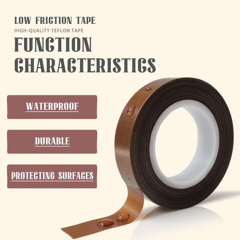 MEBMIK 4 Rolls 1/2 Inch x 33 Feet Low Friction Drawer Slide Tape - Squeak Resistant, Abrasion Resistant Surface Protection Tape for Wood, Cabinet, Curtain, Furniture, Brown