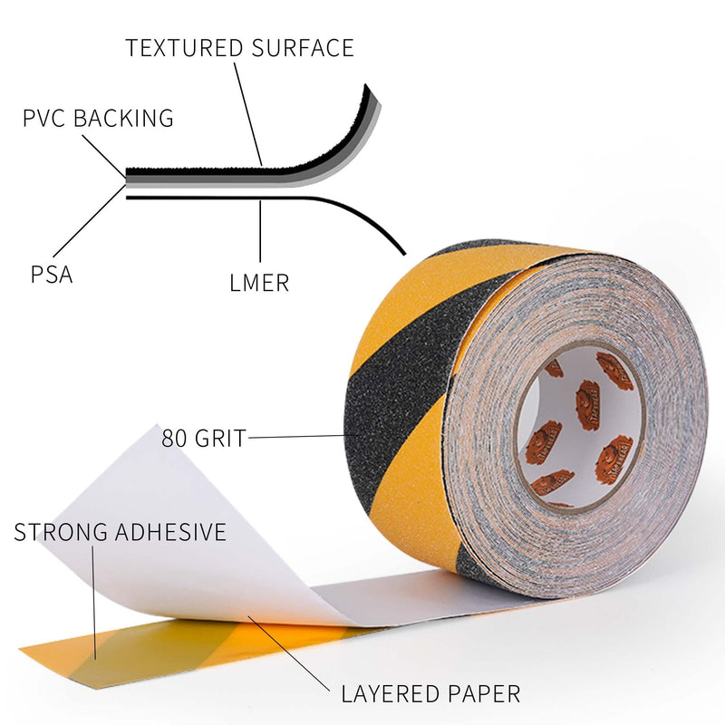 TAPEBEAR Non Slip Hazard Tape 3inch x 60feet, Black and Yellow Safety Tape, Anti Slip Caution Tape Roll, Nonslip Warning Floor Tape for Indoor Outdoor Steps Stairs, Strong Grip Tape 3in x 60feet Yellow&Black 1