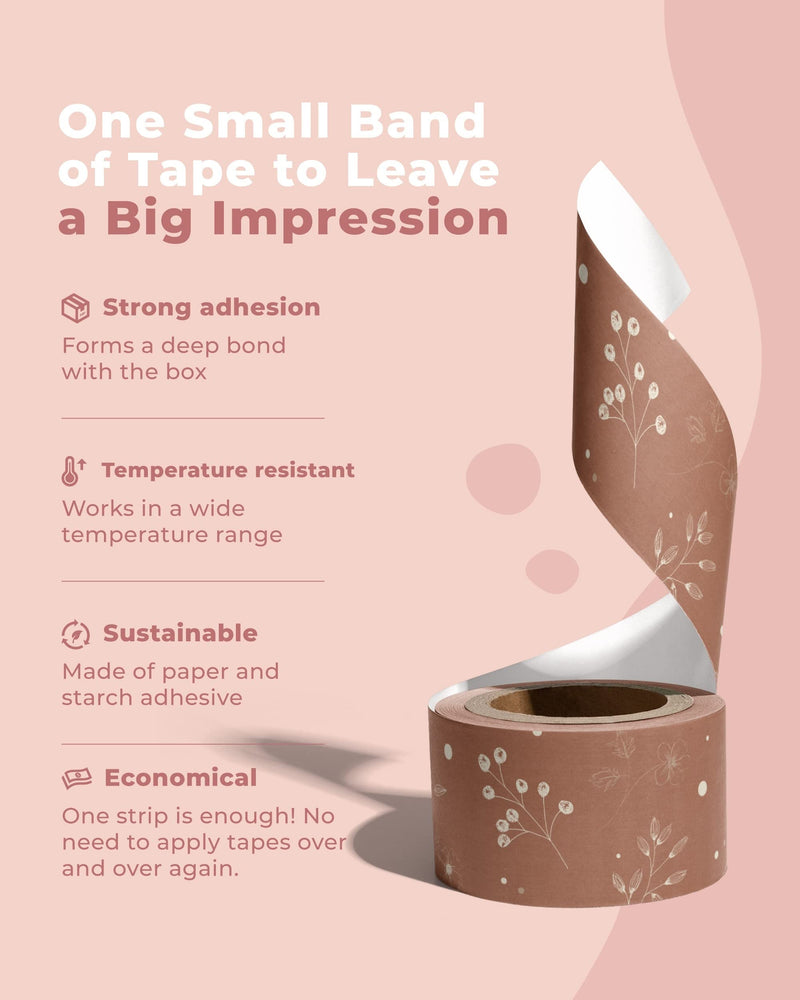 Impack Water Activated Tape - Packing Tapes for Sealing Boxes and Cartons - Gummed Tape for Mail Boxes or Gift Boxes - Biodegradable Paper Shipping Tape for Small Business (Rosy Brown 164ft - 50m) Rosy Brown Floral