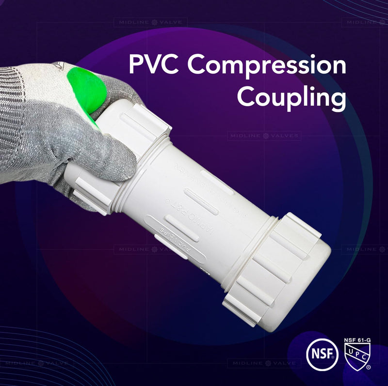 [Australia - AusPower] - Midline Valve 582DD034 PVC Compression Coupling Pipe Fitting; 3/4 in.; White Plastic 3/4 in. 