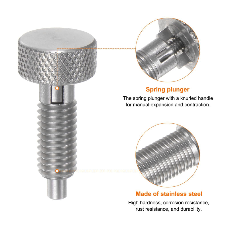 [Australia - AusPower] - 2Pcs Spring Plunger with Knurled Handle M8x1.25 Pin Dia.4mm Retractable Release Pins Stainless Steel Non-Locking Retractable Index Plunger for Industrial Equipment Location Pin 