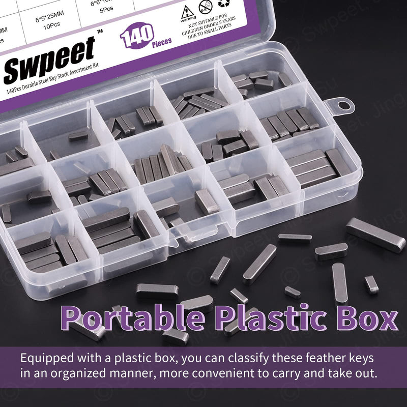 [Australia - AusPower] - Swpeet 140Pcs 16 Sizes Carbon Steel 3mm 4mm 5mm 6mm Round Ended Feather Key Parallel Drive Shaft Keys Set Key Stock Assortment for Fasteners Mechanical Industry 