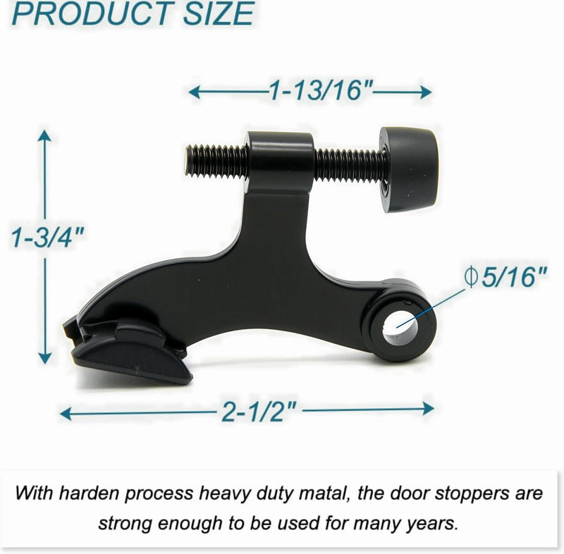 [Australia - AusPower] - 4 Pack Hinge Pin Black Door Stopper, Adjustable Heavy Duty Hinge Pin Door Stop with Black Rubber Bumper Tips 4 Matte Black 