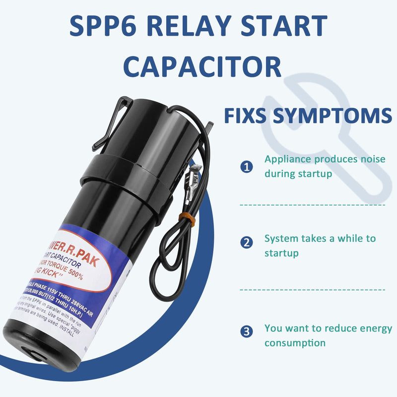 [Australia - AusPower] - SPP6 Hard Start Kit for Air Conditioner,AC Hard Start Capacitor,Increases Starting Torque 500% from 4,000 BTU Window Units to 120,000 BTU Commercial Units(1/2 Thru 10 H.P.) SPP6(Increases Torque 500%) 