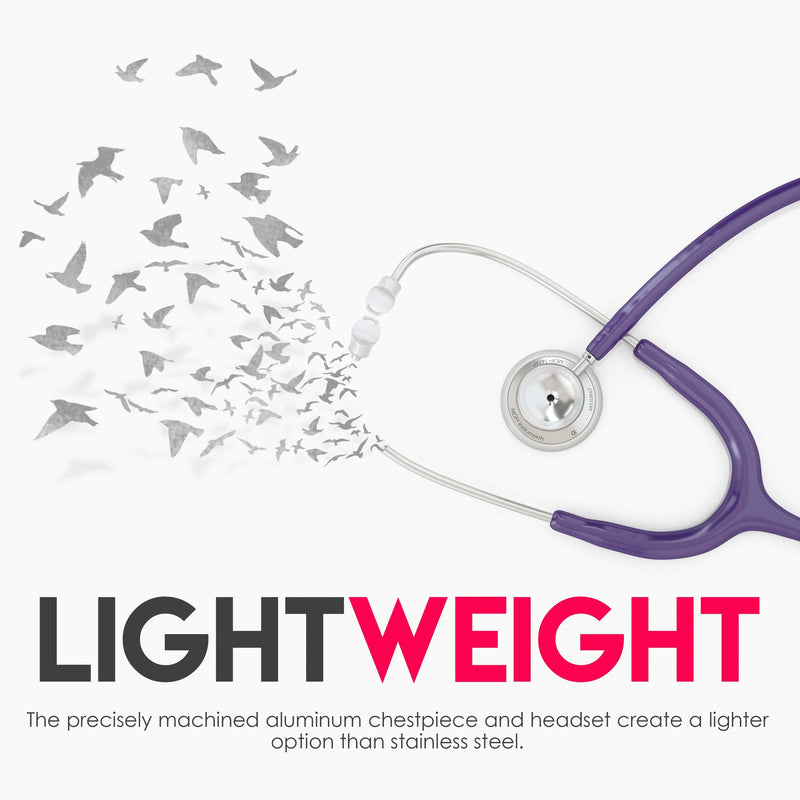 [Australia - AusPower] - MDF Instruments Acoustica Lightweight Stethoscope for Doctors, Nurses, Students, Silver/Purple tube + MDF LUMiNiX Illuminator Medical Professional Diagnostic Penlight 