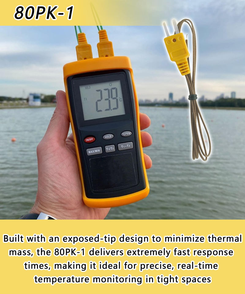 [Australia - AusPower] - 80PK-1 K-Type Temperature Bead Probe Compatible with Fluke Multimeter,-40 to 260°C Temperature Line with Connector(1-Meter Long) 