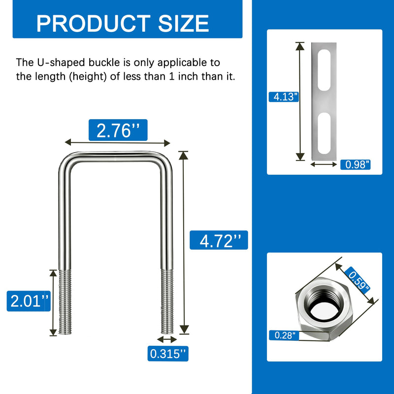 [Australia - AusPower] - 2" W x 4.33“ L Stainless Steel Square Bend U Bolts with Nuts and Frame Plate for Automobiles Trailer, Ski Boat, or Sailboat Trailer Square U-Bolt ?M10 x 50mm x 120mm? 