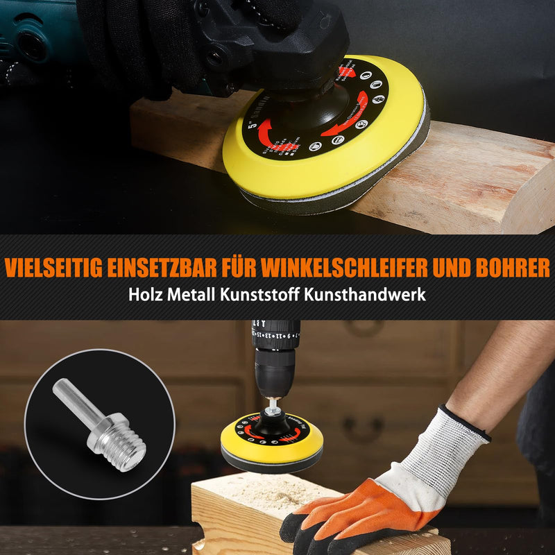 Pomsare Sanding Discs Set 125 mm for Angle Grinder - 80 Pieces Sandpaper with M14 Sanding Disc and Shaft - Angle Grinder Accessories for Wood and Metal - Improved Version