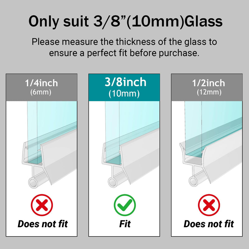3/8" Shower Door Bottom Seal, 4 PCS Shower Door Sweep Strip, Frameless Glass Doors Seal Strip for 3/8'' (10mm) Thick Glass, 39 inch i-4PCS-3/8" 39in
