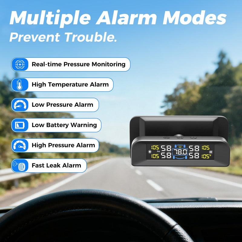 [Australia - AusPower] - 4 Sensors TPMS Tire Pressure Monitoring System, 6 Smart Safety Alerts, Adaptive Bright LCD, Solar/USB Charging, 0-6 Bar/87 PSI, Easy to Intall on Windshield for Car SUV MPV Trailer Truck 4 Sensor 0-87Psi 