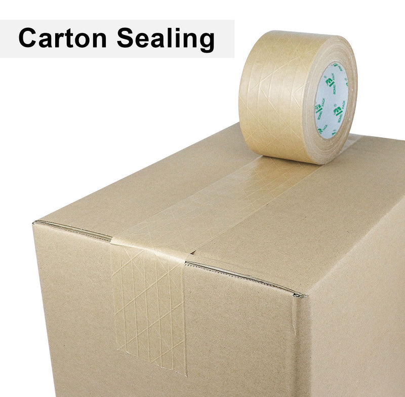 BOMEI PACK Wide Brown Reinforced Kraft Paper Packing Tape 3inch, Self Adhesive Paper Gummed Packing Tape, for Heavy Duty Packaging, Shipping, Moving and Storage, 72mmX 55yds 3in x 55y