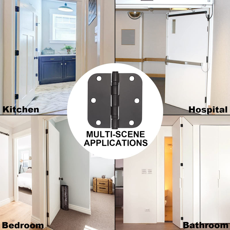 [Australia - AusPower] - 3 Pack Door Hinges Matte Black 3.5" x 3.5" Interior Door Hinges 3.5 Inch Rounded 5/8" Radius Corners, 3 1/2" Door Hinges, for Furniture Hinges 3 Pack Round-Black 