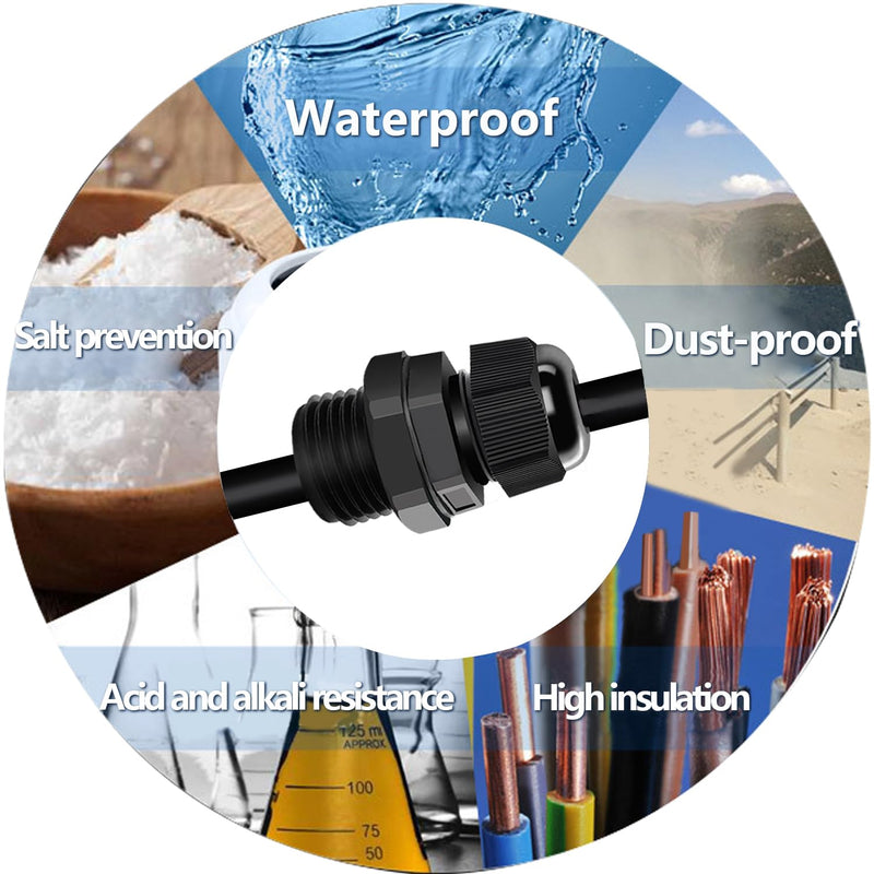 [Australia - AusPower] - 45PCS Cord Grip Cable Glands Kit,Cable Gland Waterproof Adjustable 1/4” 3/8” 1/2” 3/4” 1” NPT with PG7 Nylon Strain Relief Cord Connectors Black With Gaskets 45PCS 
