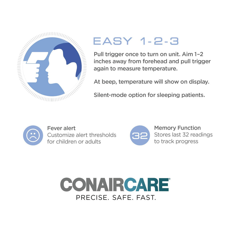 [Australia - AusPower] - Conair Digital Thermometer for Adults and Kids, Forehead Thermometer, No Contact with Large LCD Display Infared Thermomter with Fever Alert and Memory Function 