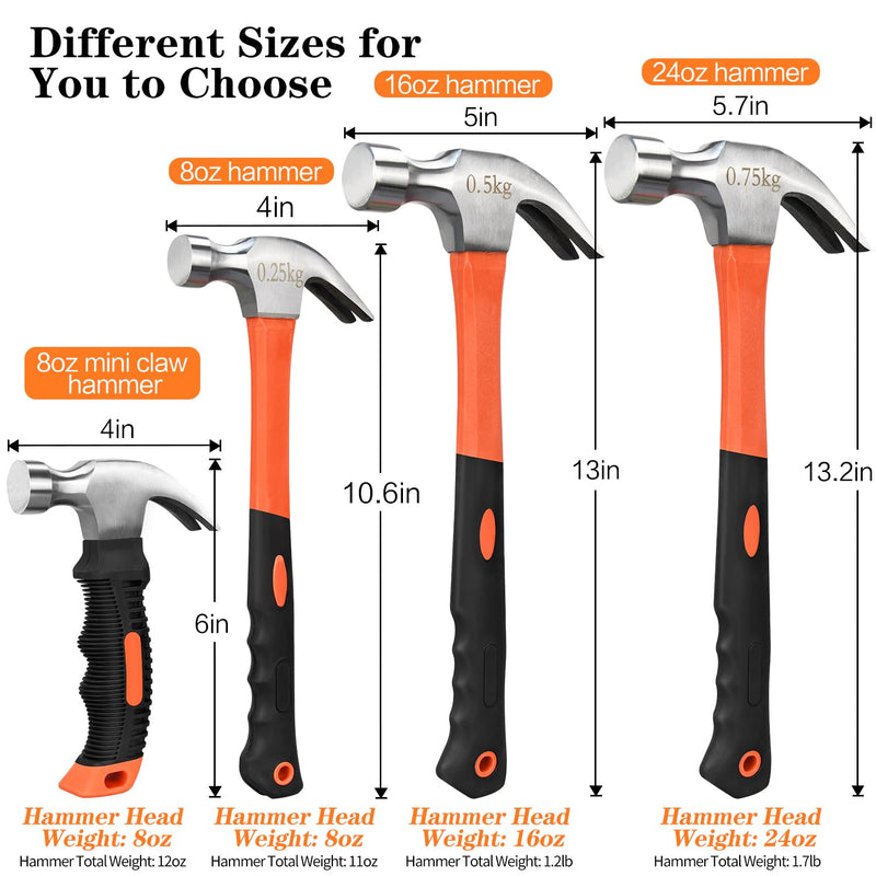 [Australia - AusPower] - 8oz/16oz/24oz Straight Rip Fiberglass General Purpose Claw Hammer, with Smooth Face & Non -slip Grip(8oz Claw Hammer) 1pcs 8oz 