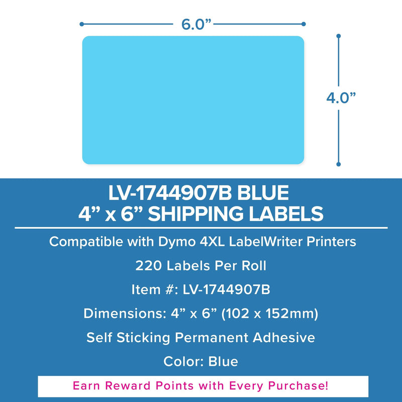 Dymo LV-1744907 Compatible 4x6 Blue Shipping Labels – 220 Direct Thermal Labels, Compatible with Dymo LabelWriter 4XL, Blue Label Rolls for USPS, UPS, FedEx, Etsy & Ebay