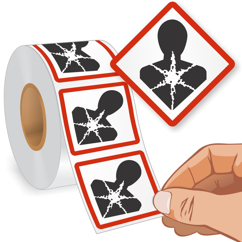 SmartSign (500/Roll) GHS Pictogram Health Hazard Labels for Specific Toxicity Hazard - 1" x 1" Square, 2.6 mil Thick Semi-Gloss Paper, Permanent Adhesive, Red/Black on White, Made in USA