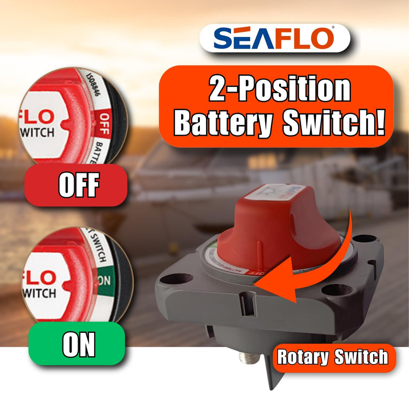 SEAFLO 300A Battery Disconnect Switch –12V/24V/48V Heavy-Duty Isolator Switch, Single Circuit ON/Off, IP66 Waterproof, Auto, Marine, Boat, RV, Car, ATV, CE & RoHS Certified (On/Off w/No-Cover|1-Pack) 01-Pack No Cover -2 Positon (On/Off)