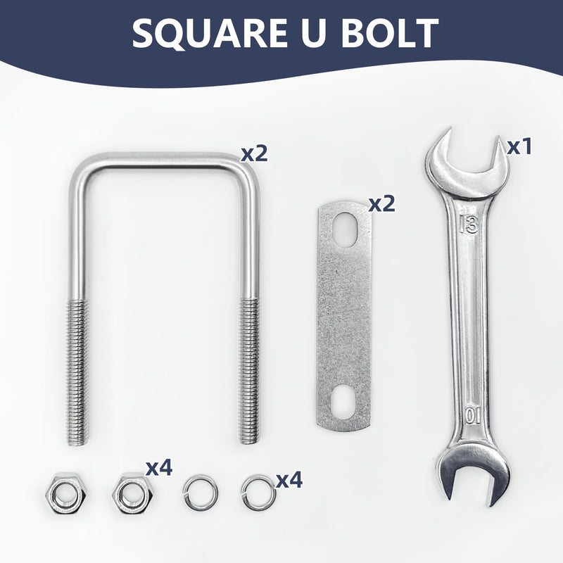 [Australia - AusPower] - 2 Sets M8 Square U-Bolts,u-Bolts 2 inch Wide,304 Stainless Steel Square u-Bolts,with Nuts,Bolt Plate and washers (2, M8 x 50mm x 100mm) 