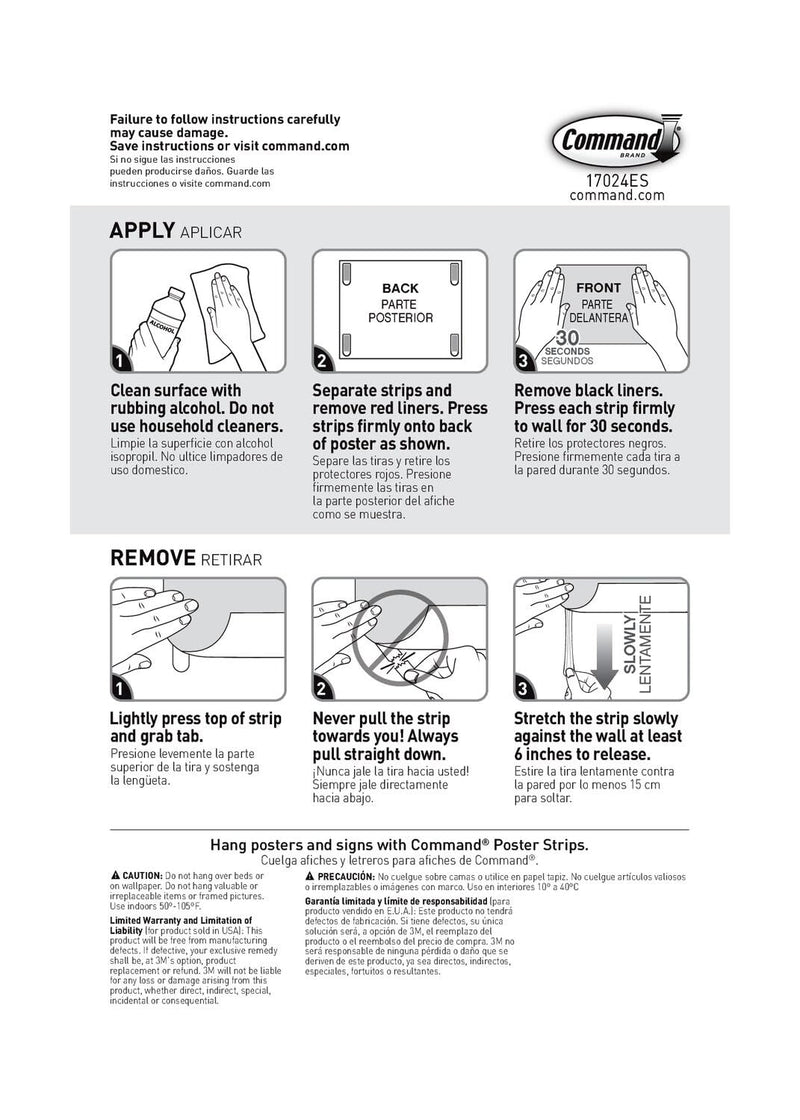 Command Poster Strips, Damage Free Hanging Poster Hangers, No Tools Wall Hanging Strips for Posters, 256 White Command Adhesive Strips 256 Strips