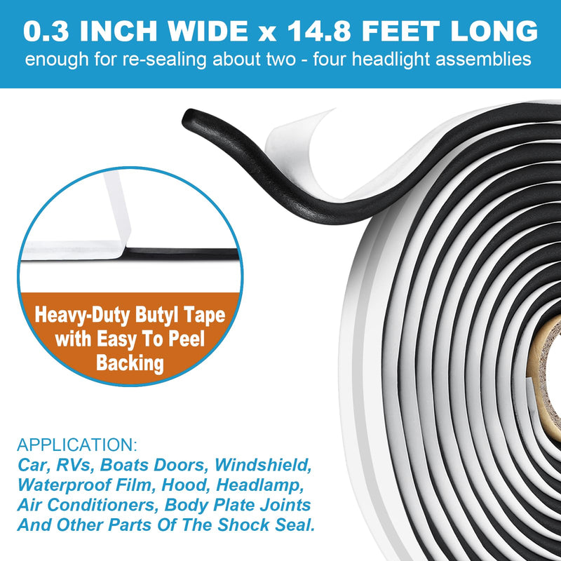Butyl Sealant Tape, 13Ft Headlight Sealant, Butyl Rubber Sealant for Automotive (Car, RV, Marine) for Installing Car Part, Windows, Doors and Windshield etc. - 2 Roll