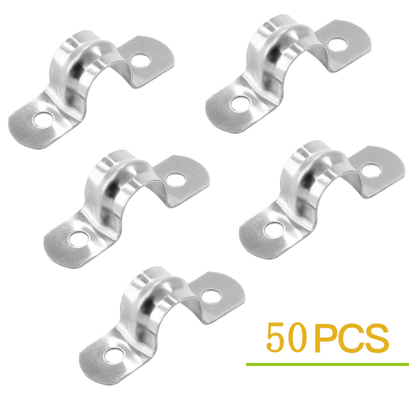 [Australia - AusPower] - 50 Pack 12MM Two Hole Strap U Bracket 304 Stainless Steel Rigid Pipe Strap Clamp Heavy Duty Tube Strap Tension Clip (1/2 Inch) 12mm / 1/2inch, 50pack 
