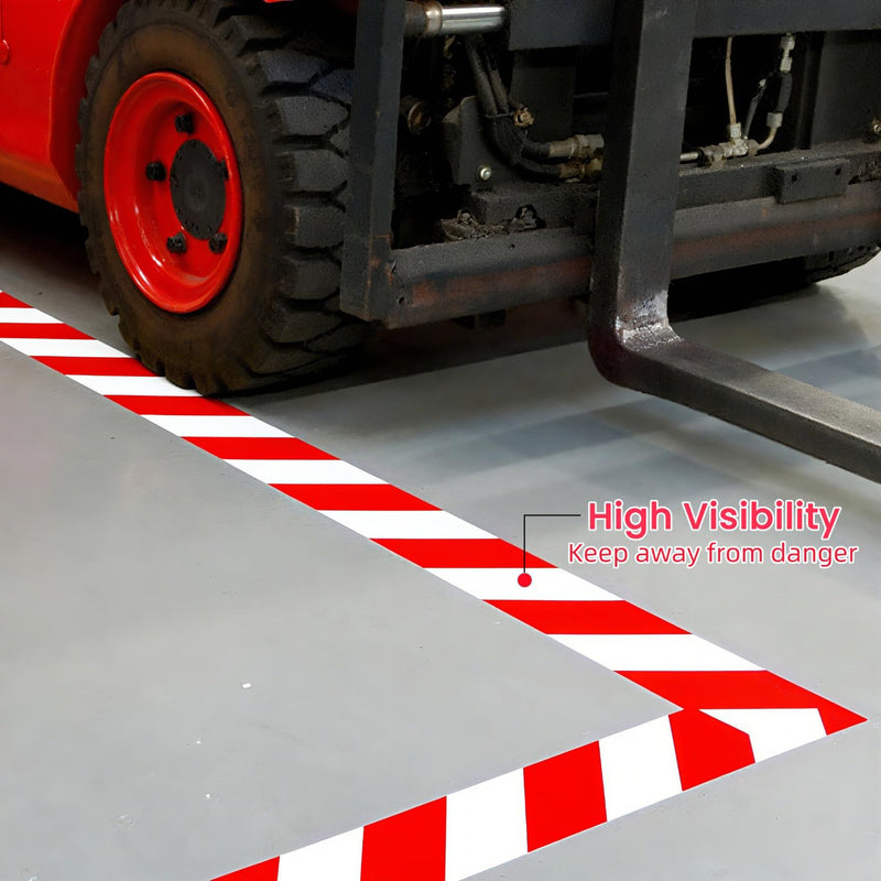 2 Inch x 108 Ft Red & White Caution Floor Tape - Safety Warning Hazard Tape Roll - Strong Adhesive Waterproof High Visibility Stripe Tapes - Ideal for Marking, Garage, Construction, Warehouse 2 Inch x 108 Ft Red & White Caution Tape