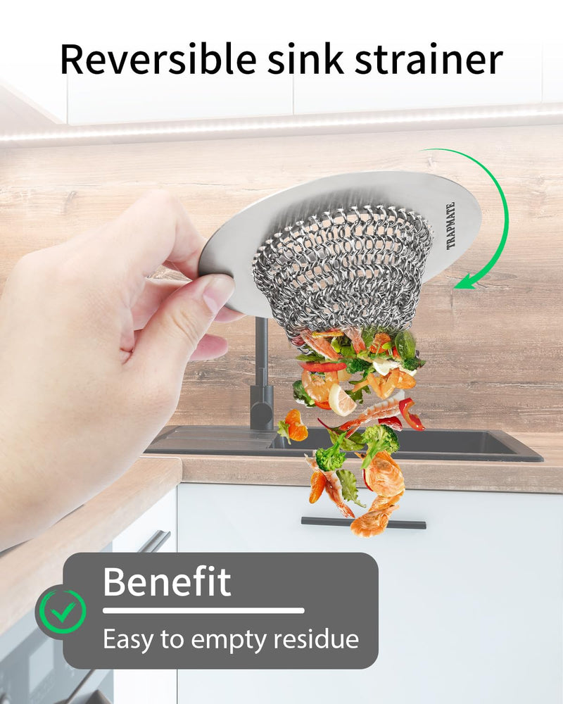 TRAPMATE 4 Pcs Kitchen Sink Drain Strainer, Stainless Steel Sink Strainer Basket with Easy Clean & Anti-Clog, Fits Garbage Disposal, Dishwasher Safe, Single & Double Bowl Sinks (Patented Product) Silver Silver Silver Silver