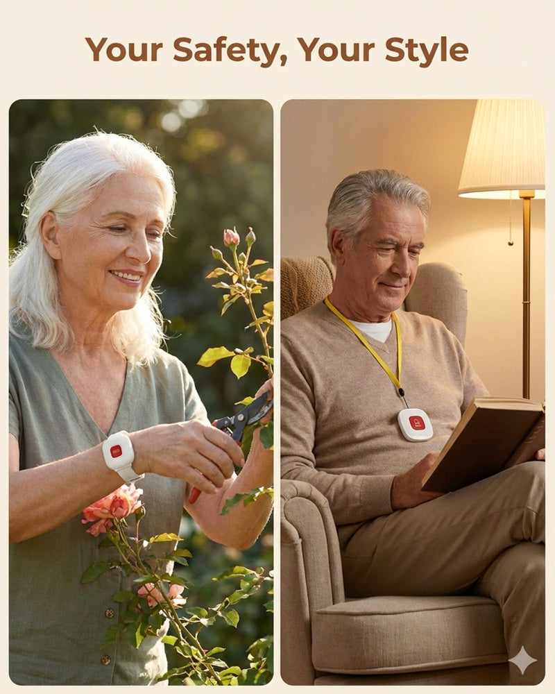 [Australia - AusPower] - PILSAMAS Emergency Call Button for Elderly at Home, Medical Alert Wristband and Necklace Set, Rechargeable Caregiver Pager with Digital ID Display, Waterproof Emergency Alert Button for Seniors, 500ft 1 Pager + Watch & Pendant White 