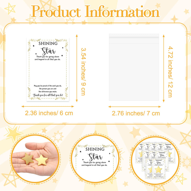 Golden Star Pins Gift Badge Lapel Pins with Inspirational Greeting Cards and Bag Thank You Gifts for Nurse Teacher Employee Team Volunteer 40