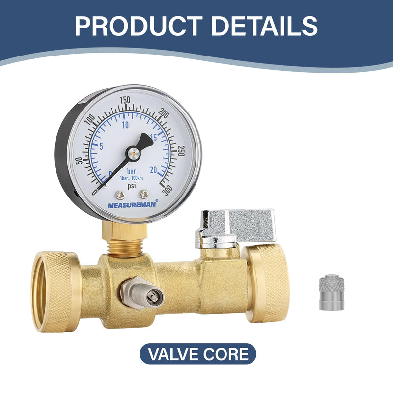 [Australia - AusPower] - MEASUREMAN Air Over Water Test Kit, 2” Dial, 0-300 PSI, 1/4” NPT Top Mount with 3/4” Female Hose Connection for Leak Detection and Pressure Testing 