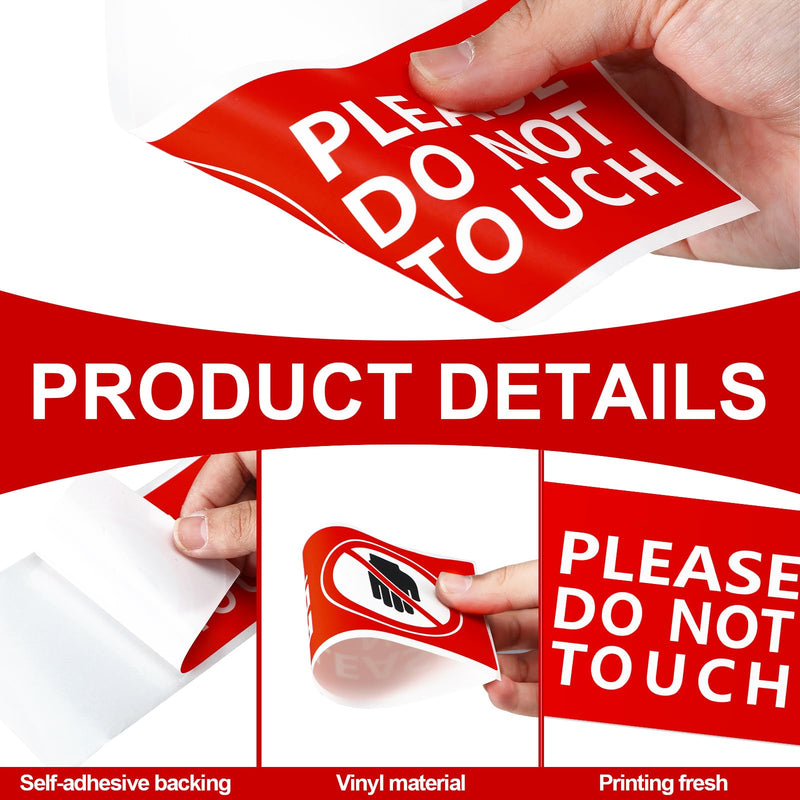 200 Pcs Please Do Not Touch Warning Stickers Tape, 3" x 6" Please Don't Touch Sign Removable Waterproof Self-adhesive Vinyl Decal for Display Items, Personal Items, Business and Facilities