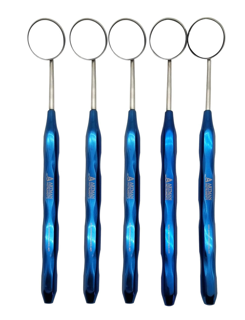[Australia - AusPower] - Dental Mirror Stainless Steel with Blue Plasma Handle, Set of 5 Dental Mirrors Front Surface Rhodium Plasma Coated Cone Socket Threading by Artman Instruments 