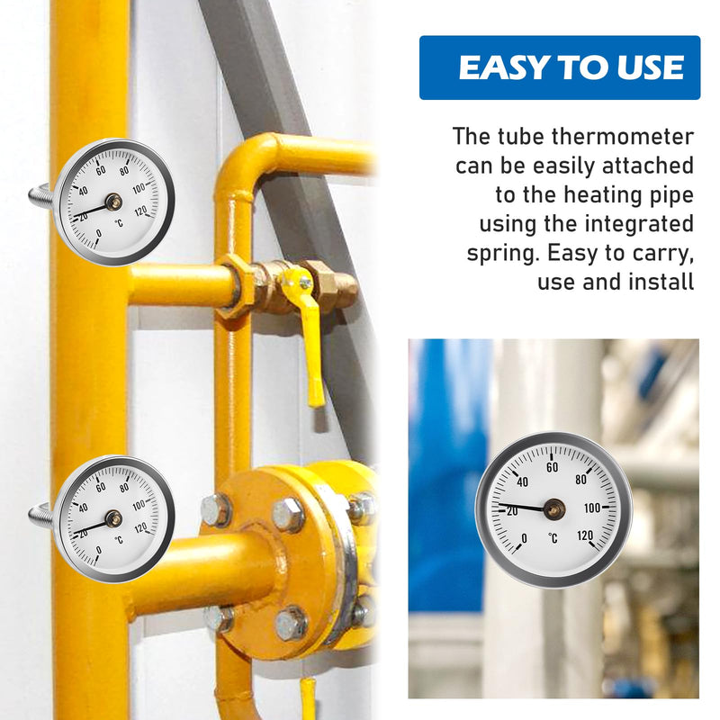 [Australia - AusPower] - Heating Pipe Thermometer, Pack of 3 Insertion Pointer Thermometer for Heating Systems and Boilers, 0-120°C 63 mm Pipe Thermometer, Industrial Pipe Thermometer 