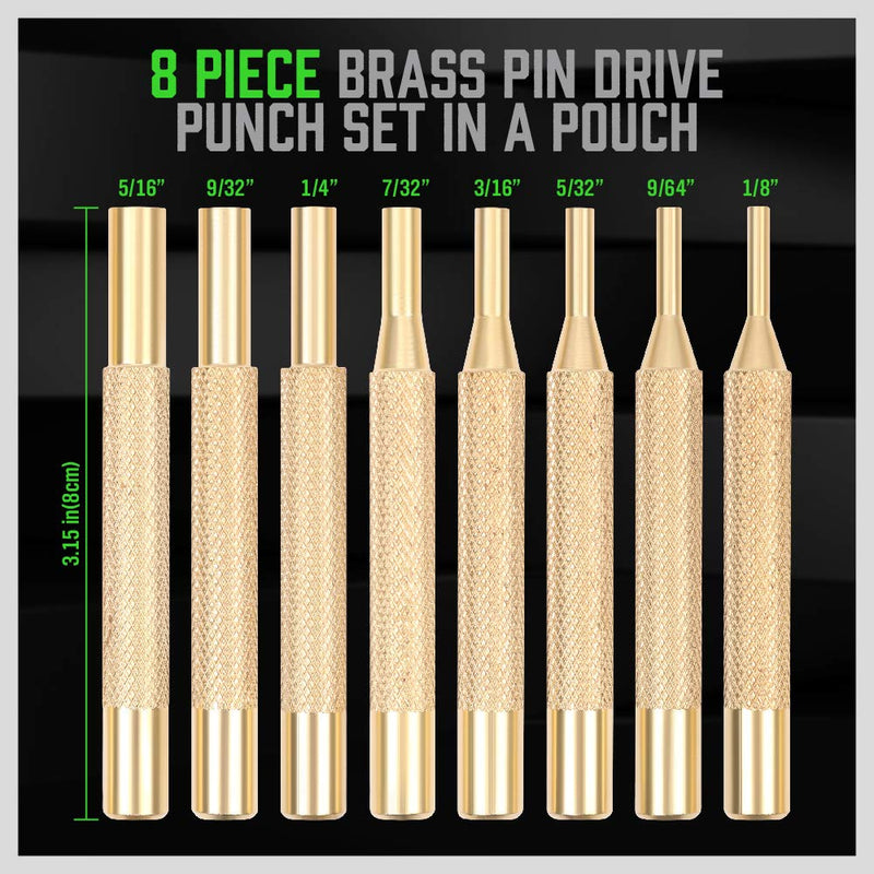[Australia - AusPower] - SWANLAKE 8-Piece Brass Punch Set, Removing Repair Tool1/8" - 5/16" Brass Pin Drive Punch Set 