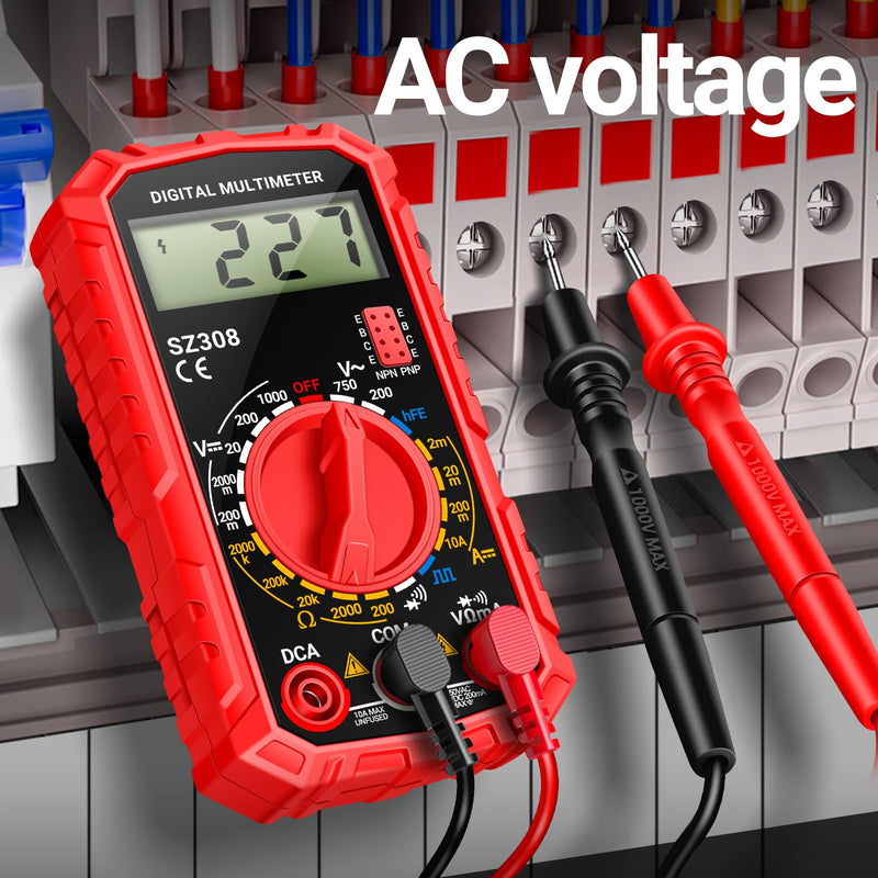 [Australia - AusPower] - ANENG Multimeter,SZ308 DC AC Volt Meter,Ohm Digital Multimeter Tester,Measures Voltage,Current,Resistance,Continuity,Diodes, Electrical Tester for Househould Tools,Automotive Battery Test(Red) SZ308 Red (With 16-piece test set) 