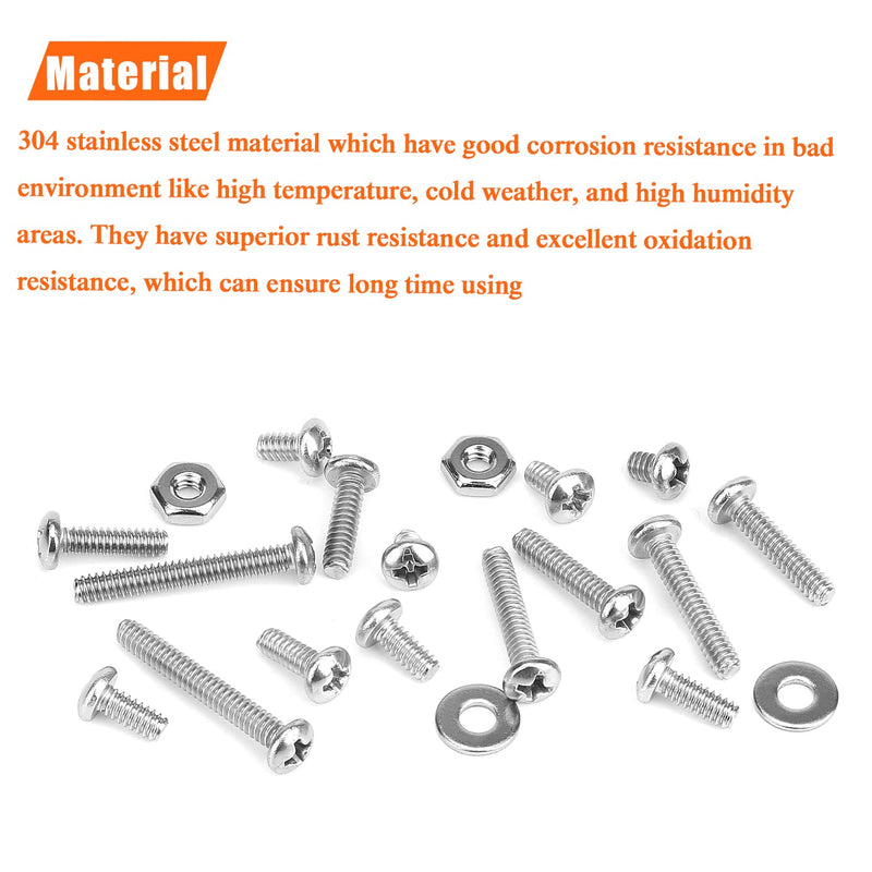 [Australia - AusPower] - 240 Pieces #6-32 Phillips Pan Head Machine Screws Nuts Washers Assortment Kit, Coarse Thread, Fully Machine Threaded, 304 Stainless Steel 